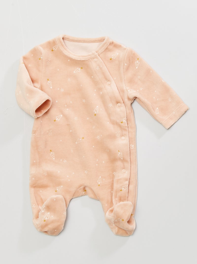 Pijama de veludo com estampado 'espaço' BEGE - Kiabi
