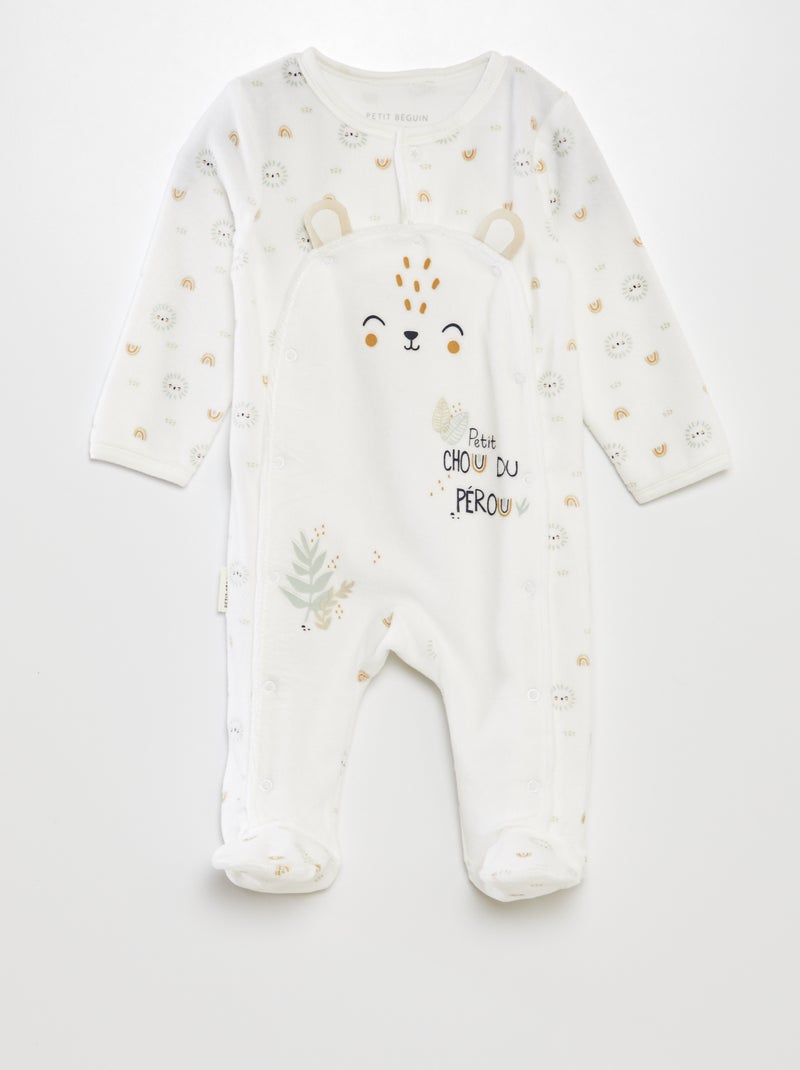 Pijama de veludo com estampado lama 'Petit Béguin' Branco - Kiabi