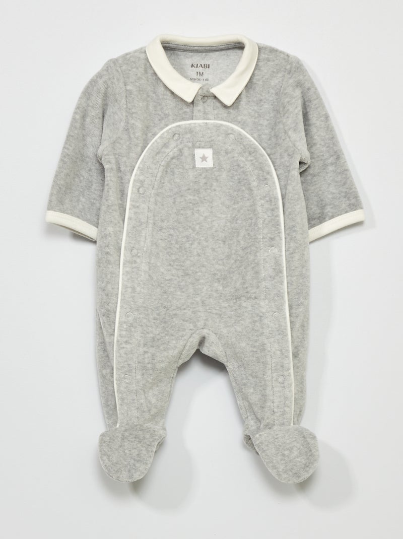 Pijama de veludo com gola claudine CINZA - Kiabi