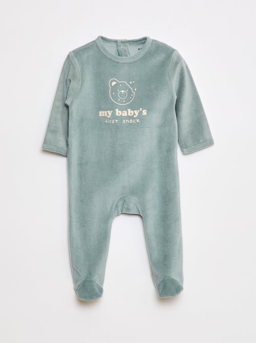 Pijama de veludo com pés e animação na frente - Kiabi