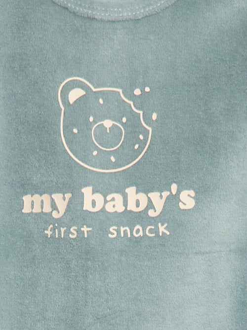 Pijama de veludo com pés e animação na frente - Kiabi