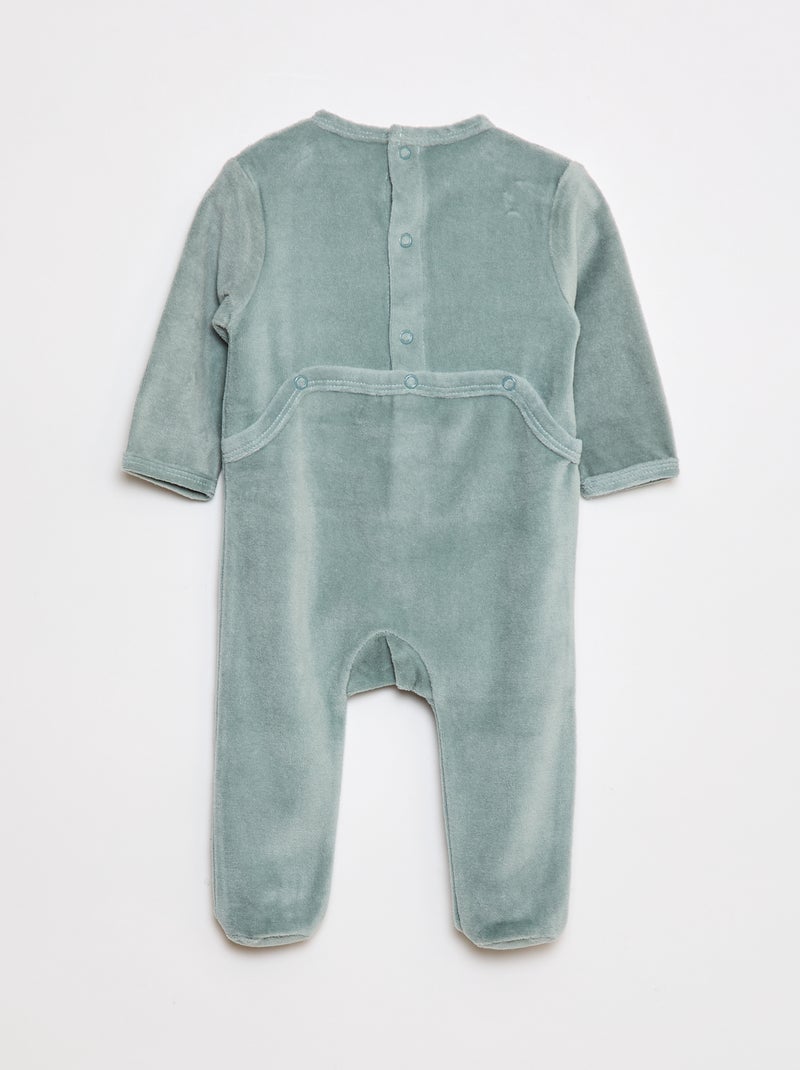Pijama de veludo com pés e animação na frente Verde - Kiabi