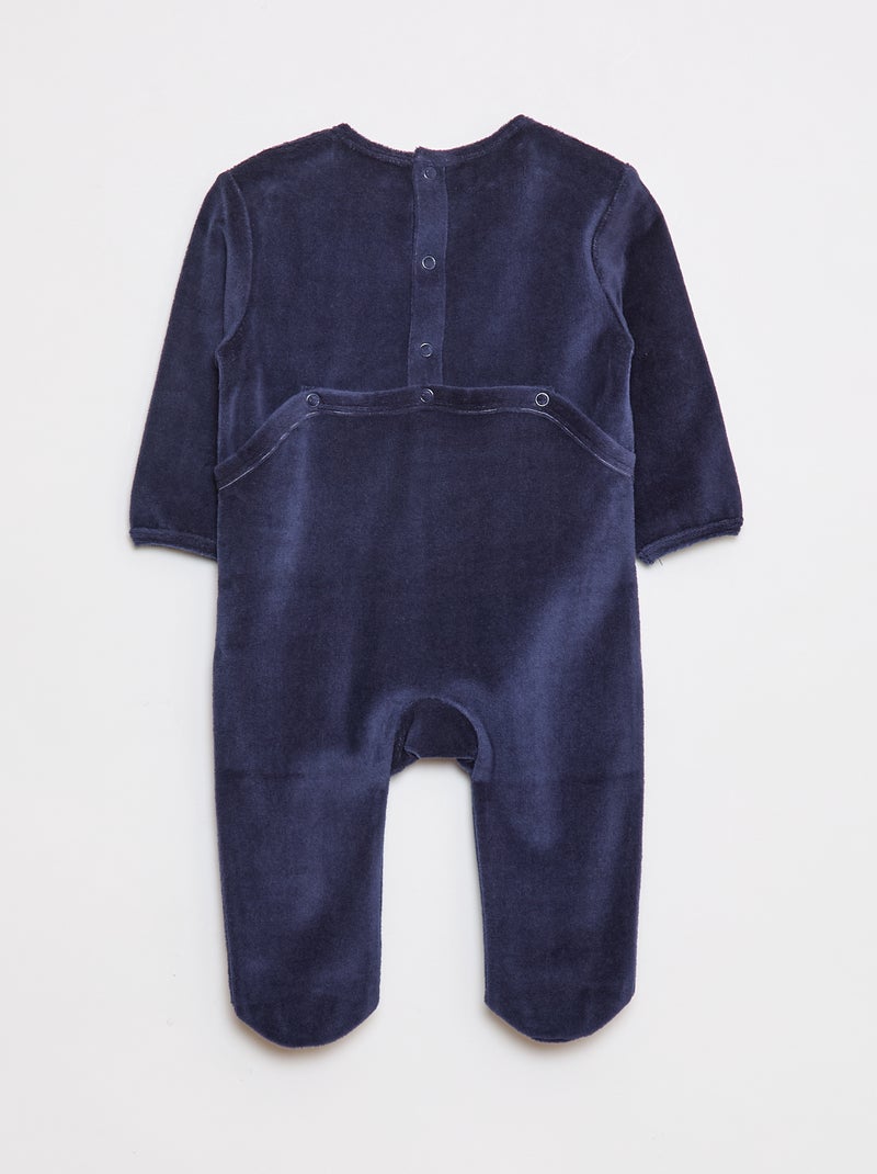 Pijama de veludo com pés e desenho na frente Azul - Kiabi