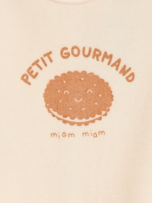 Pijama de veludo com pés e desenho na frente - Kiabi