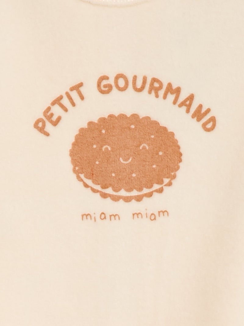 Pijama de veludo com pés e desenho na frente Bege - Kiabi
