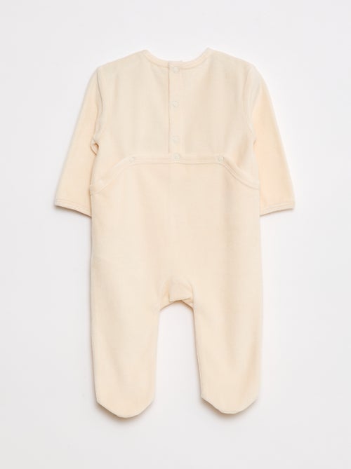 Pijama de veludo com pés e desenho na frente - Kiabi