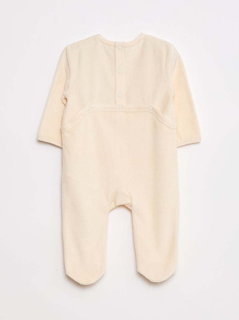 Pijama de veludo com pés e desenho na frente Bege - Kiabi