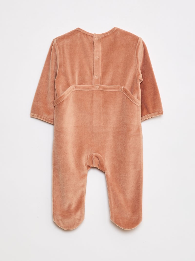 Pijama de veludo com pés e desenho na frente Castanho - Kiabi