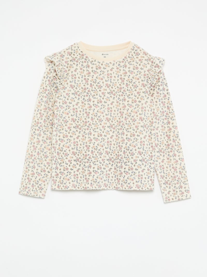 Pijama de veludo estampado 2 peças - Camisola + calças Bege - Kiabi