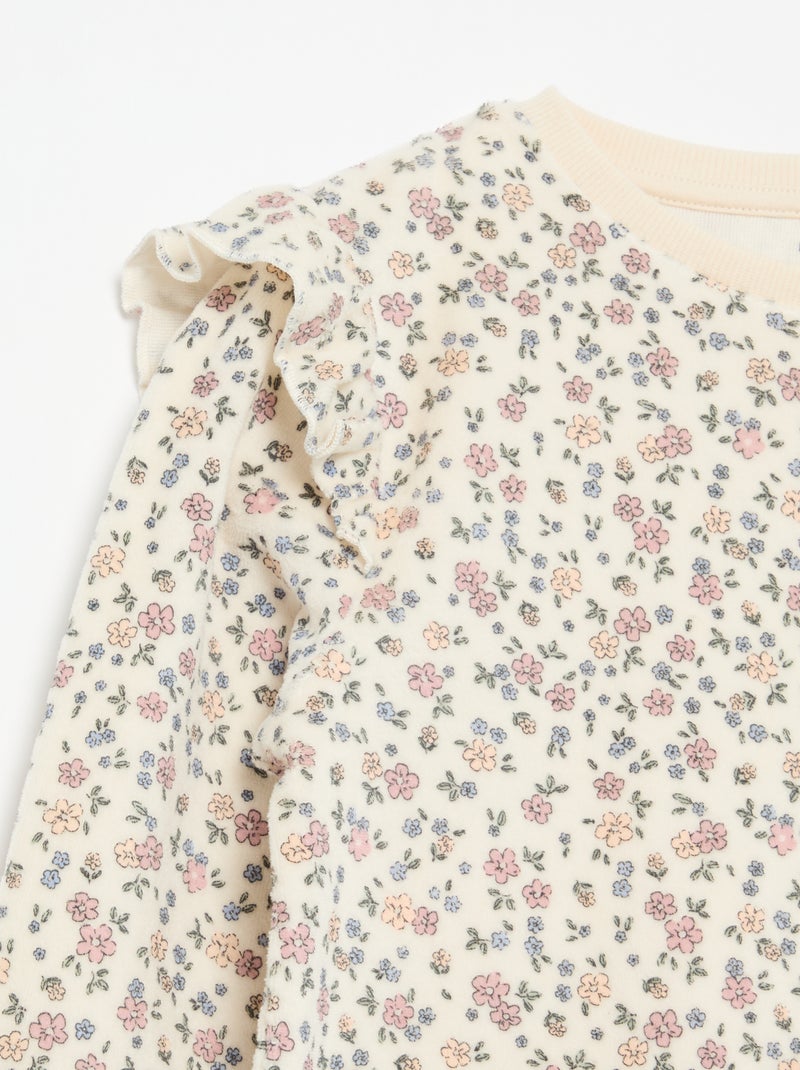 Pijama de veludo estampado 2 peças - Camisola + calças Bege - Kiabi