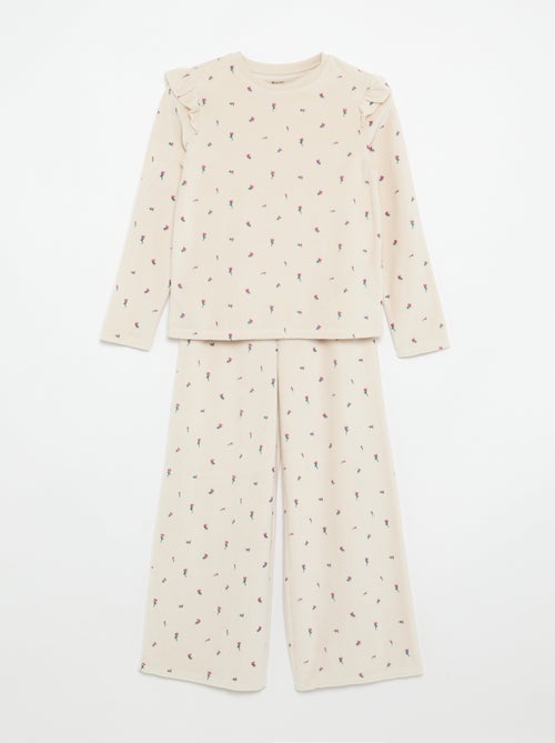 Pijama de veludo estampado 2 peças - Camisola + calças - Kiabi Pijama de veludo estampado 2 peças - Camisola + calças - Kiabi