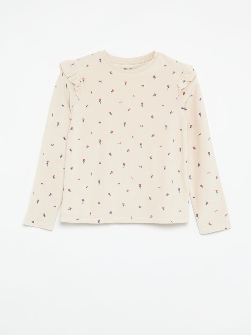 Pijama de veludo estampado 2 peças - Camisola + calças Rosa - Kiabi