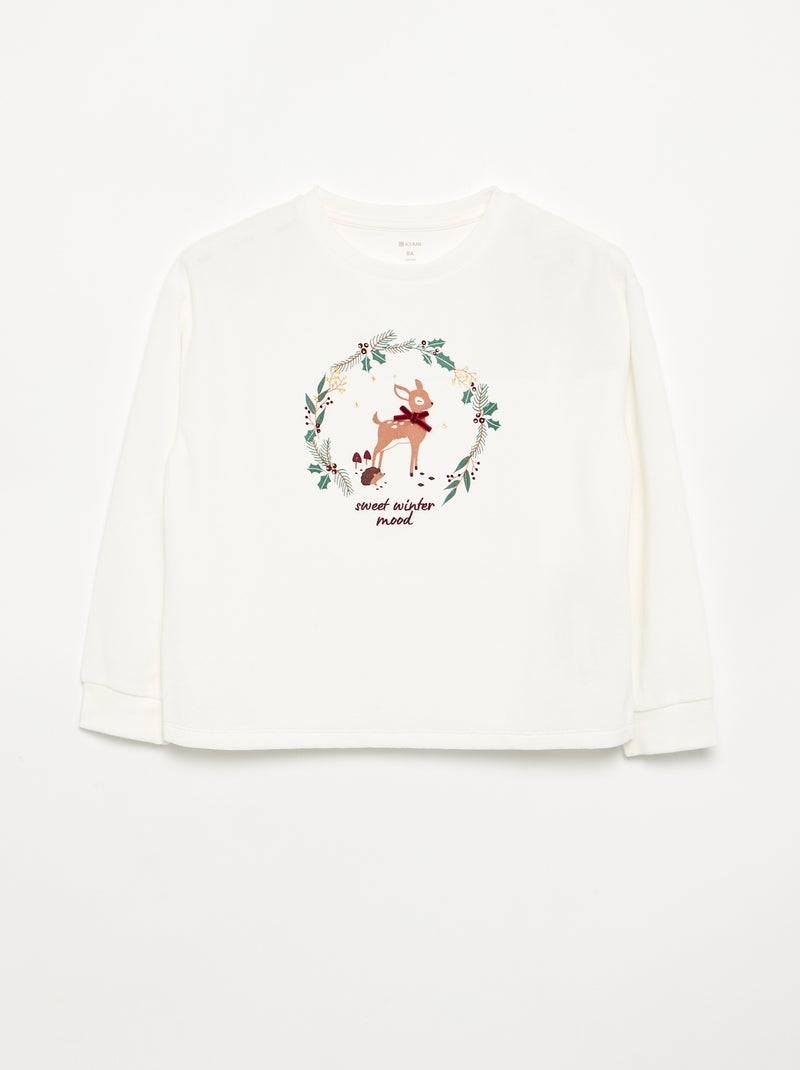 Pijama de veludo estampado Branco - Kiabi