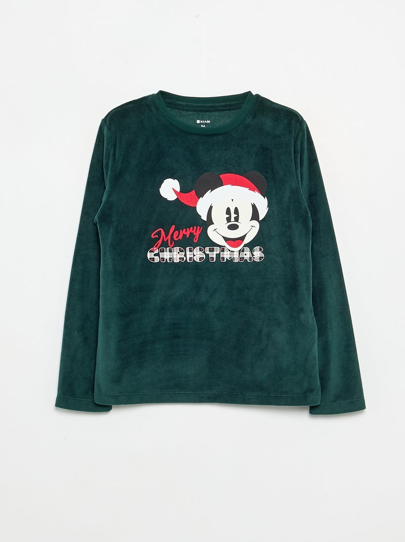 Pijama 'Disney' 'Mickey' de 2 peças de polar - T-shirt de manga comprida + calças Verde escuro - Kiabi