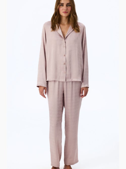 Pijama em cetim pastel com slogan, camisa manga comprida e calça penti - Kiabi