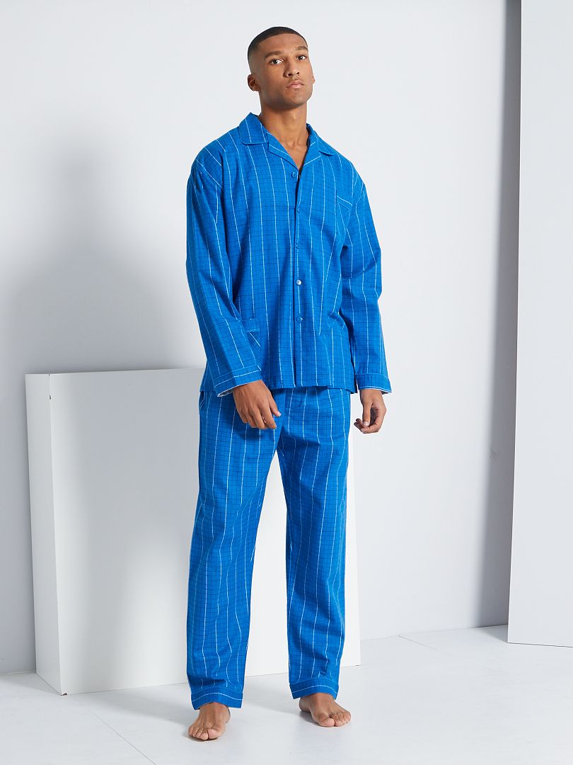 Pijama em flanela aos quadrados Azul - Kiabi