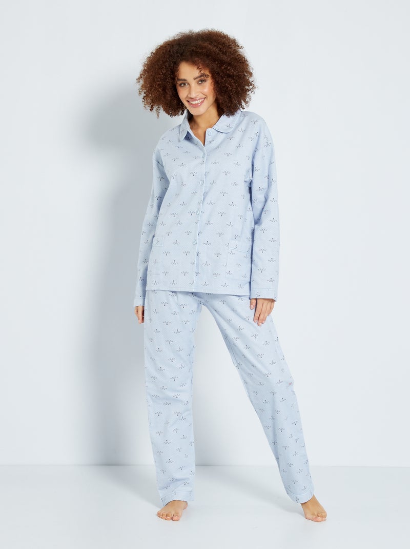 Pijama em flanela Azul/ Cinza - Kiabi