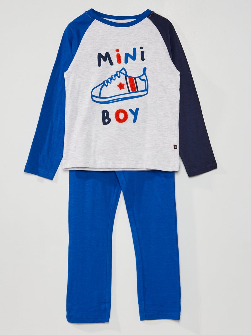 Pijama em jersey  - 2 peças Azul/ Cinza - Kiabi