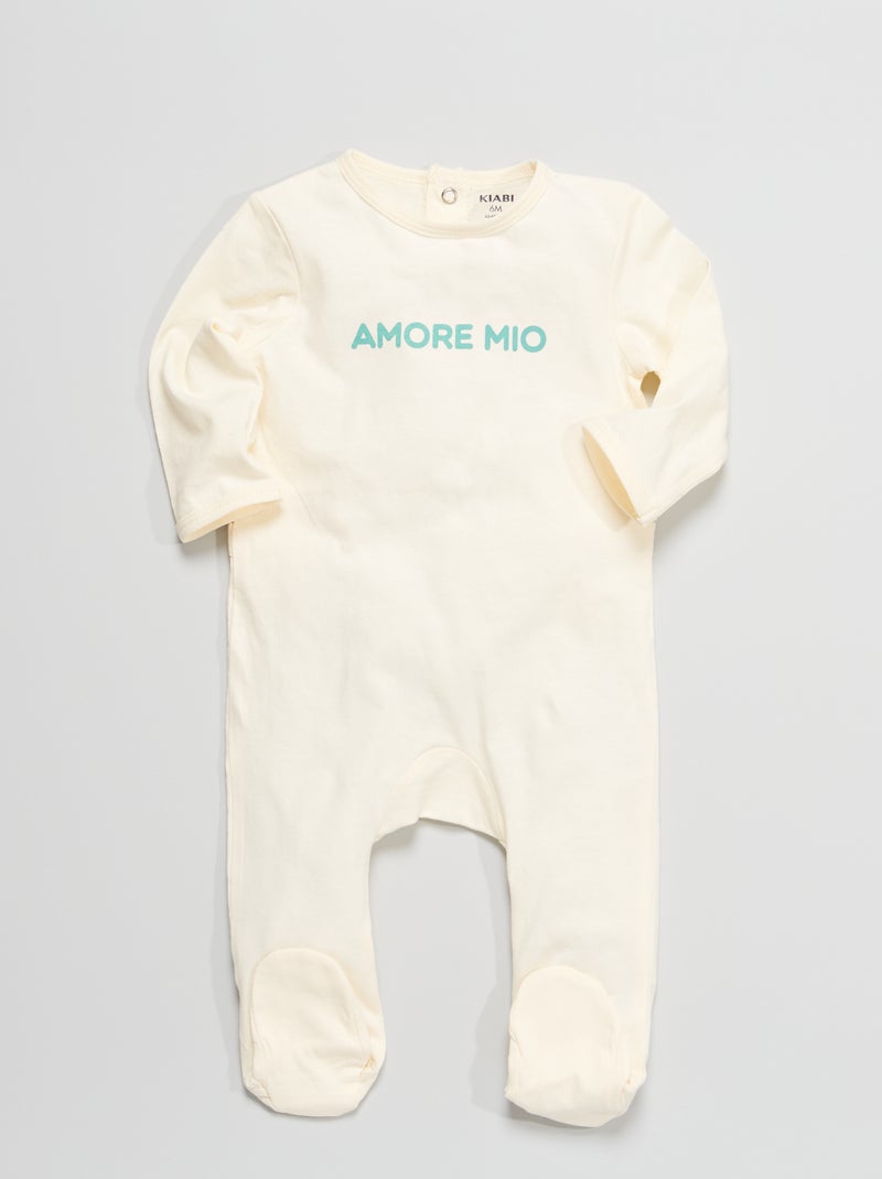 Pijama em jersey com mensagem estampada BRANCO - Kiabi