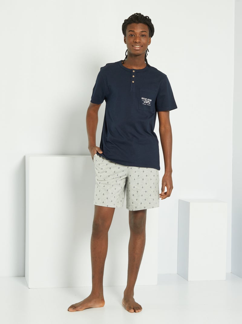 Pijama em jersey de 2 peças Azul Naval - Kiabi
