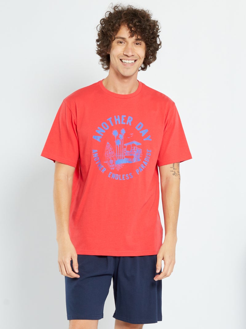 Pijama em jersey de 2 peças Vermelho - Kiabi