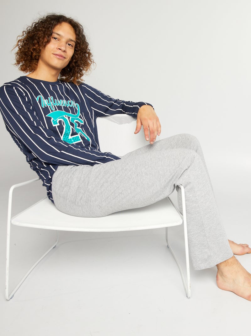 Pijama em jersey estilo desportivo - 2 peças Azul/ Cinza - Kiabi