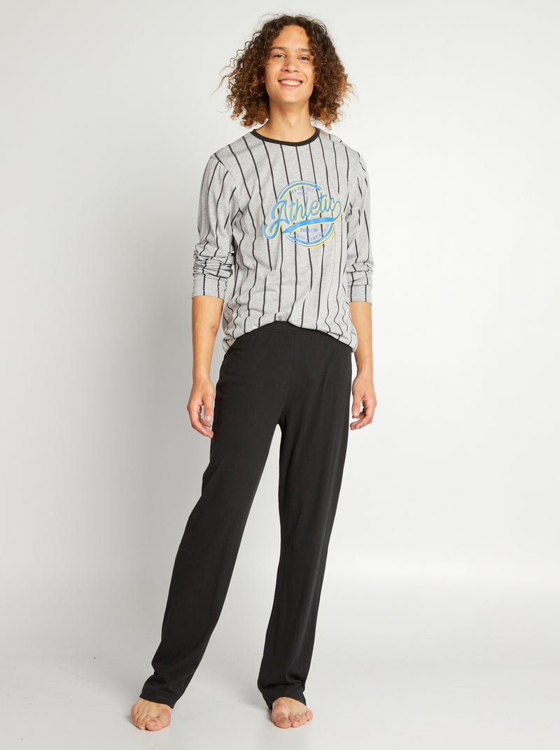 Pijama em jersey estilo desportivo - 2 peças Cinza/ Preto - Kiabi