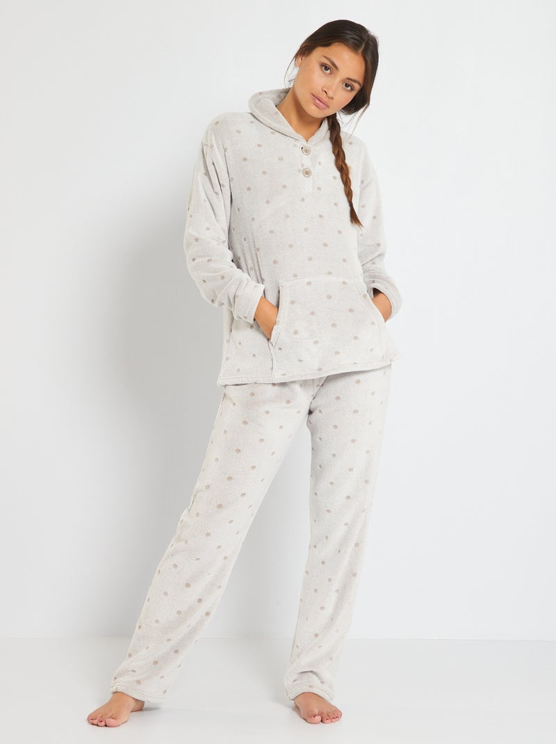 Pijama em malha de peluche com pontilhado bege - Kiabi
