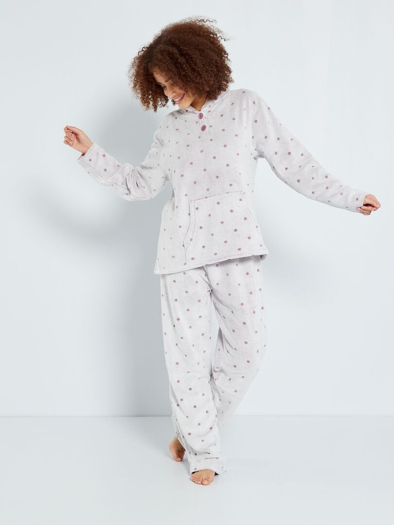 Pijama em malha de peluche com pontilhado Malva - Kiabi