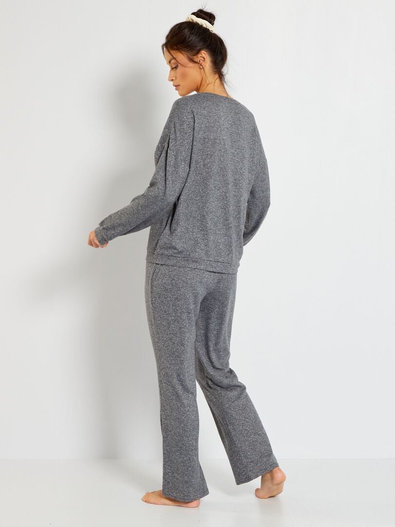 Pijama em malha peluche - 2 peças Cinza Escuro - Kiabi