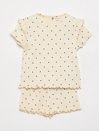 Pijama em malha pointelle t-shirt + calções - 2 peças