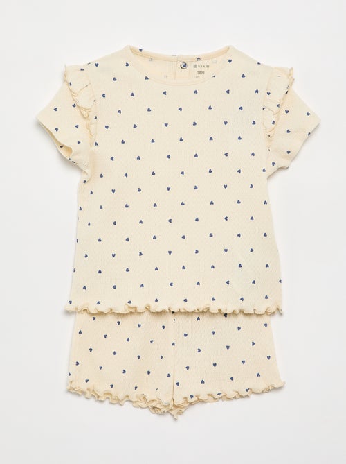 Pijama em malha pointelle t-shirt + calções - 2 peças - Kiabi