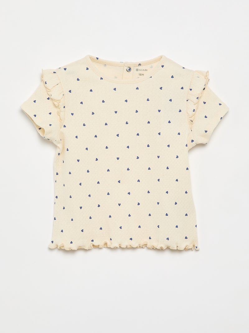 Pijama em malha pointelle t-shirt + calções - 2 peças Bege - Kiabi