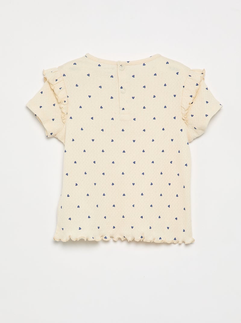 Pijama em malha pointelle t-shirt + calções - 2 peças Bege - Kiabi