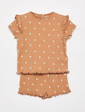Pijama em malha pointelle t-shirt + calções - 2 peças
