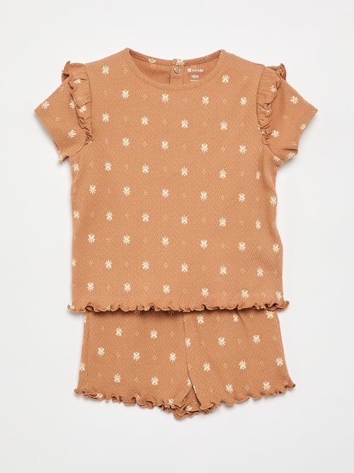 Pijama em malha pointelle t-shirt + calções - 2 peças - Kiabi
