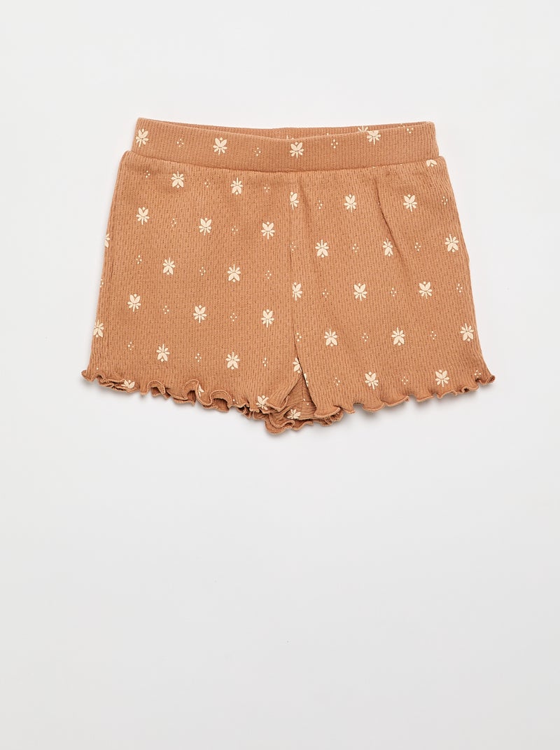 Pijama em malha pointelle t-shirt + calções - 2 peças Bege - Kiabi