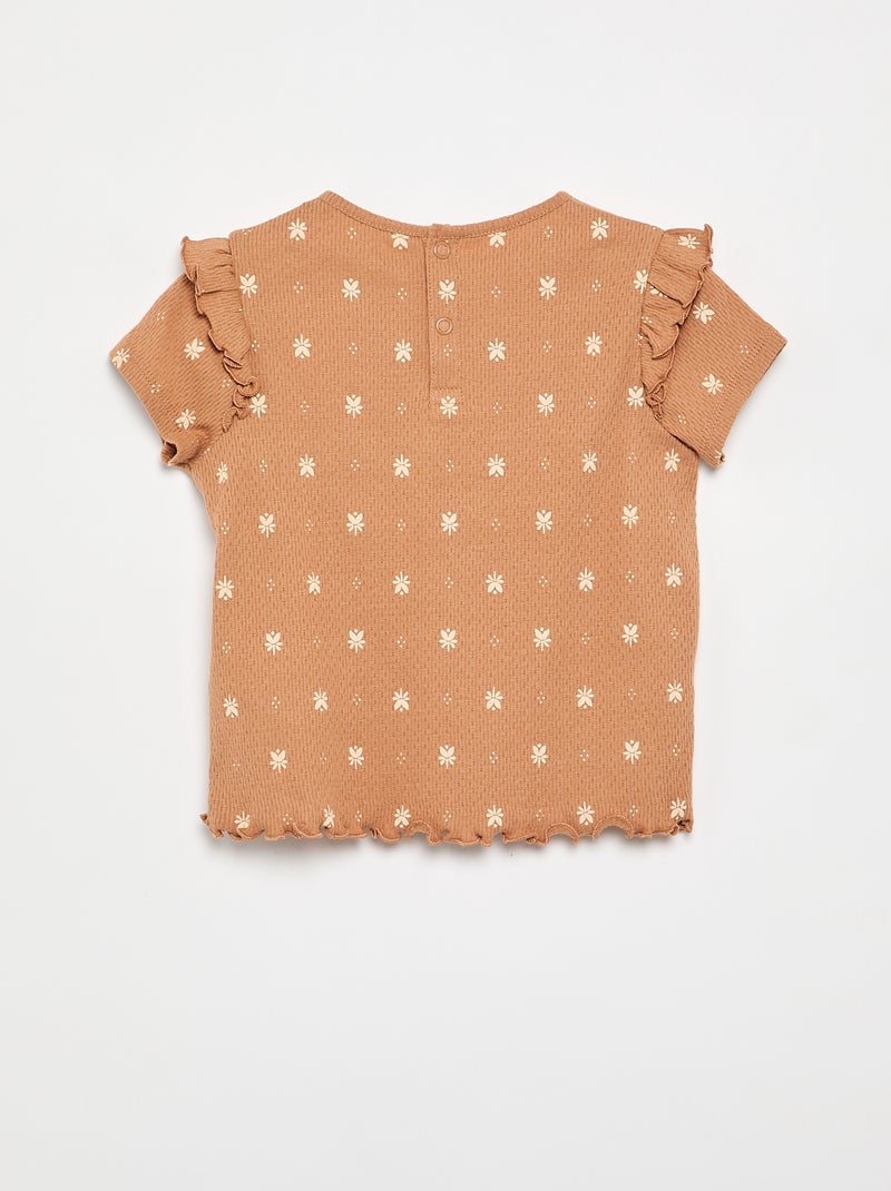 Pijama em malha pointelle t-shirt + calções - 2 peças Bege - Kiabi