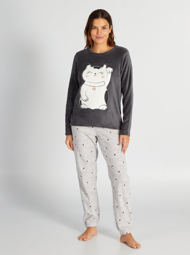 Pijama em malha polar - 2 peças CINZA - Kiabi