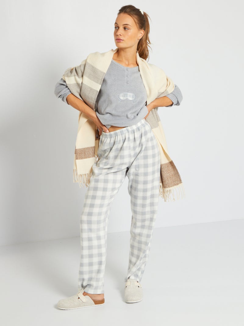 Pijama em malha polar com bordado 'máscara' Cinza - Kiabi