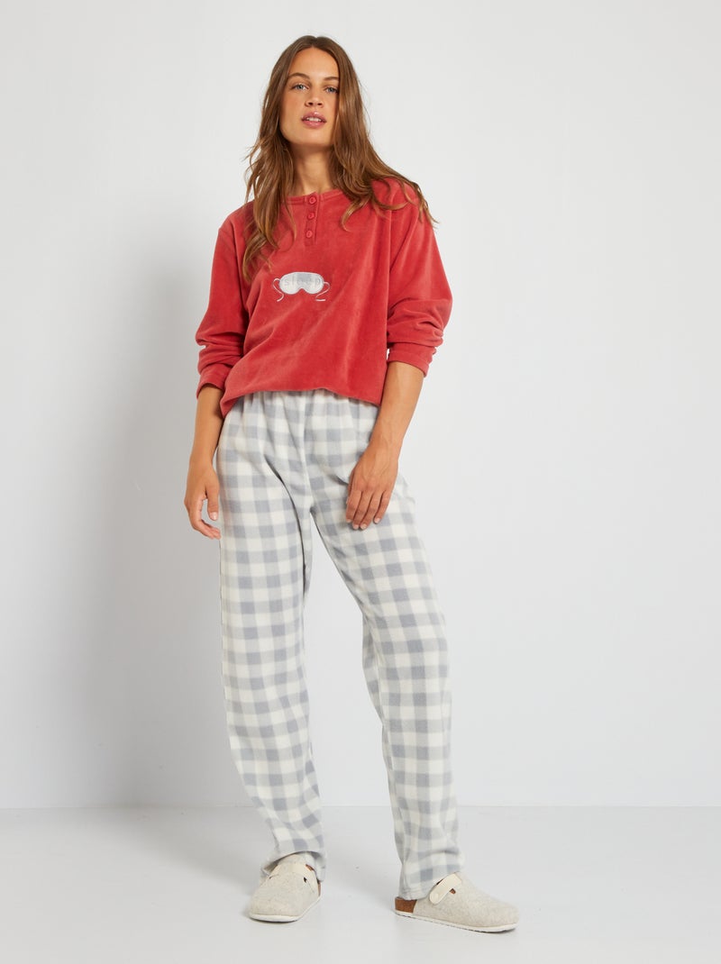 Pijama em malha polar com bordado 'máscara' Vermelho - Kiabi