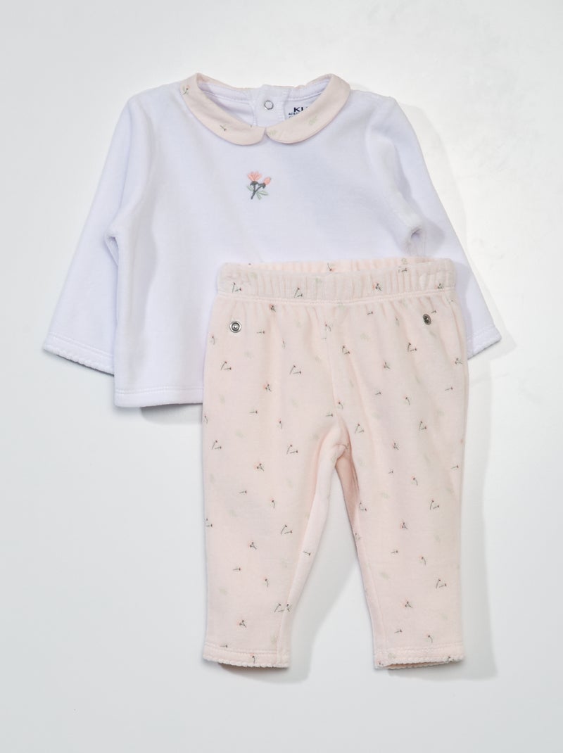 Pijama em malha polar com gola claudine - 2 peças ROSA - Kiabi