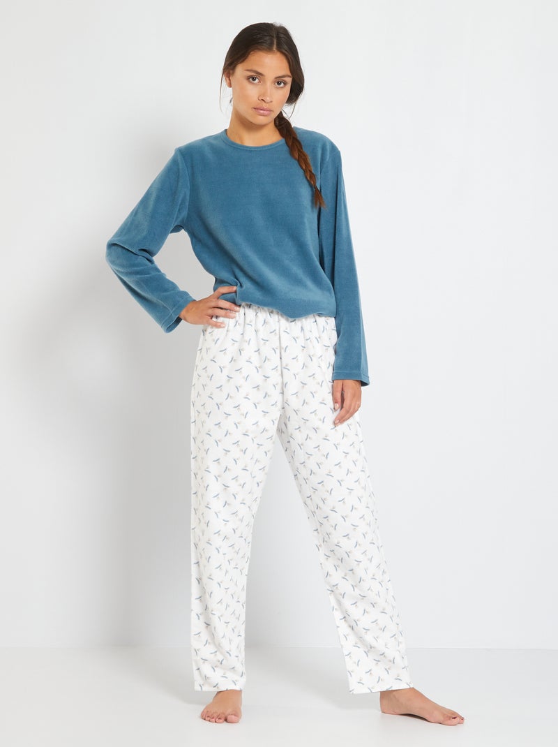 Pijama em malha polar e flanela Azul - Kiabi