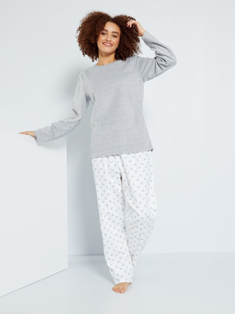 Pijama em malha polar e flanela Cinza - Kiabi