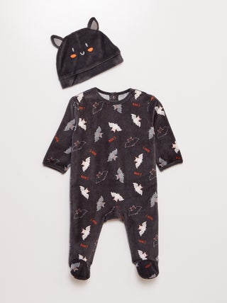 Pijama em malha polar + gorro - Halloween