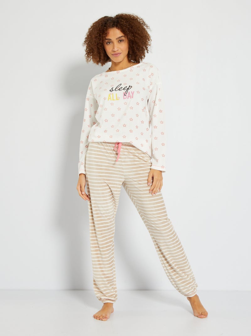 Pijama em malha suave - 2 peças BEGE - Kiabi