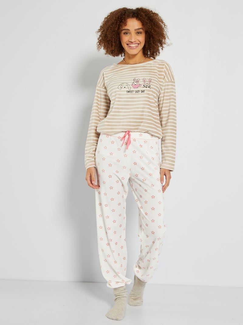 Pijama em malha suave - 2 peças BEGE - Kiabi