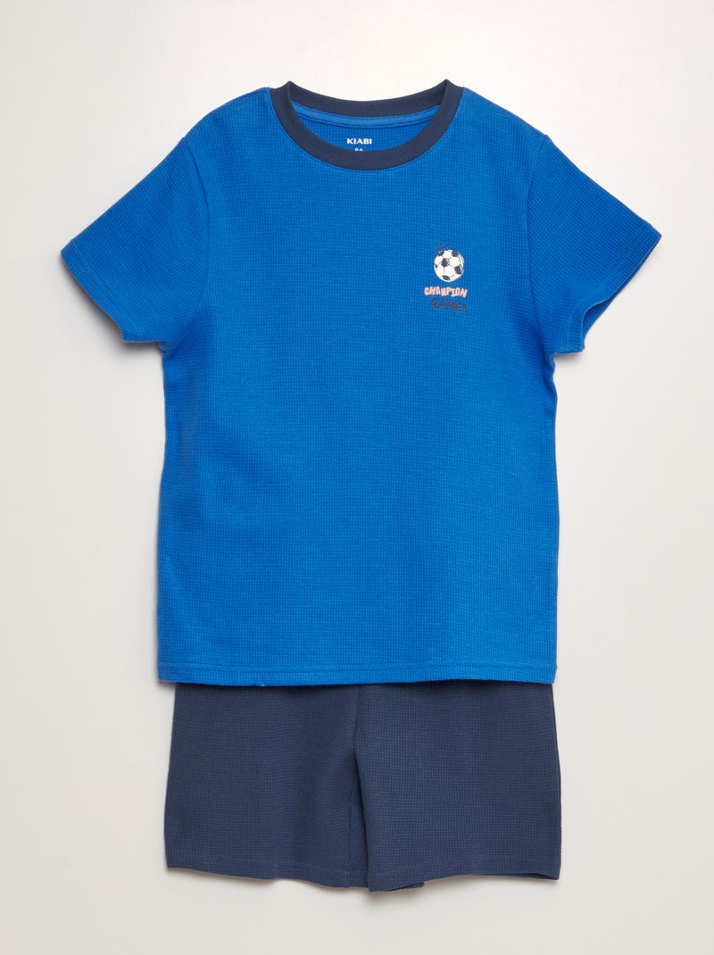 Pijama em ninho de abelha - 2 peças AZUL - Kiabi