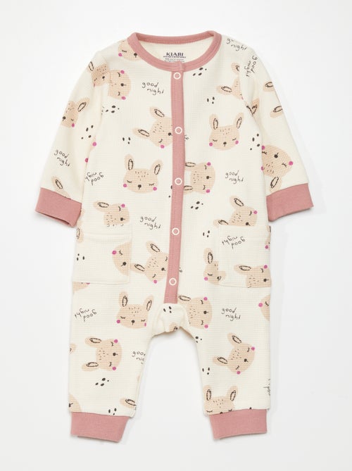 Pijama em ninho de abelha com estampado coelho - Kiabi