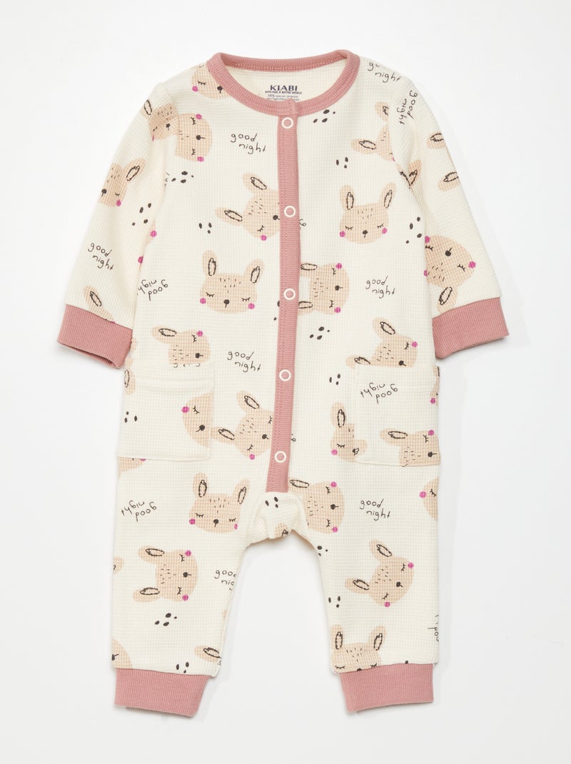 Pijama em ninho de abelha com estampado coelho BRANCO - Kiabi